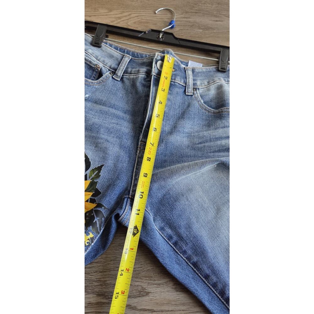 High Rise Skinny Blue Jeans Sunflower Themed. Sexy Romantic Cottagecore 12 - Picture 11 of 12